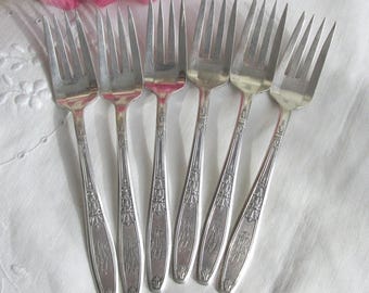 Vintage Silver Plate Salad Forks Set of 6 "Ambassador" Pattern Monogrammed - Free Shipping