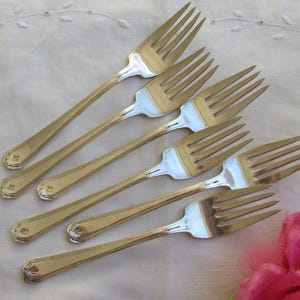 Salat oder Dessert Gabeln 6er Set Silberplatte mit Art Deco Design - Vintage - Kostenloser Versand