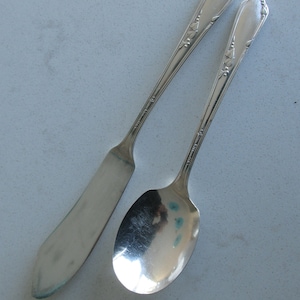 Sugar Spoon and Master Butter Knife in &quot;Meadowbrook&quot; aka &quot;Heather&quot; Silver Plate Pattern - Vintage