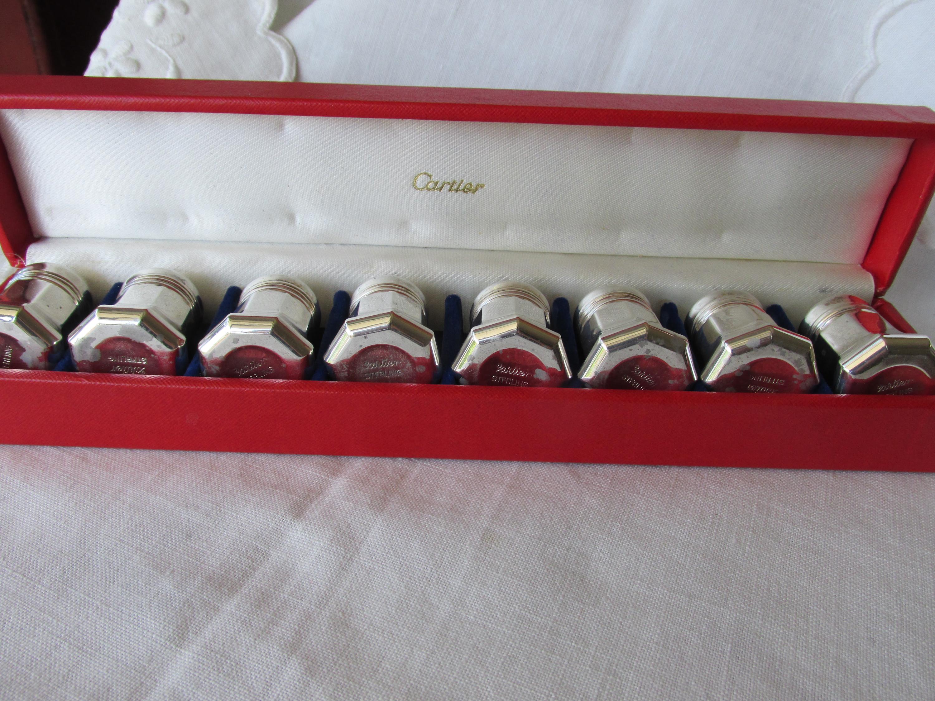 Cartier Salt Shakers X 8 in Sterling Silver in Original Box
