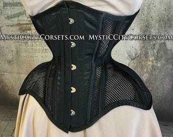 New MCC-16-C Black satin/sport mesh Underbust tightlacing waist training corset MystiC City Corsets