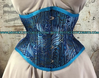 MCC-6 Peacock Brocade waspie corset underbust waist training tightlacing steel boned corset  MystiC City Corsets