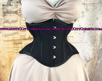 MCC-20 Black Cotton waspie corset underbust waist training tightlacing steel boned corset  MystiC City Corsets