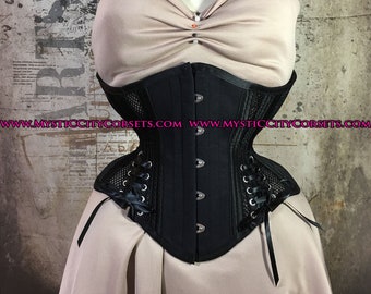 MCC-94 Black Mesh Hip ties underbust waist training tightlacing steel boned corset  MystiC City Corsets