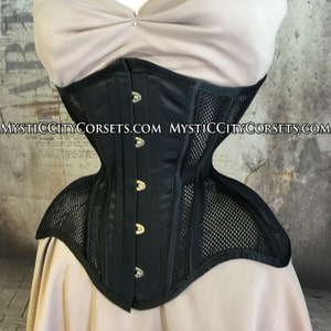 New MCC-16-C Black satin/sport mesh Underbust tightlacing waist training corset MystiC City Corsets