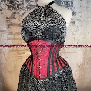 MCC-6 Brocade/Red Sport Mesh waspie corset underbust waist training tightlacing steel boned corset MystiC City Corsets image 1