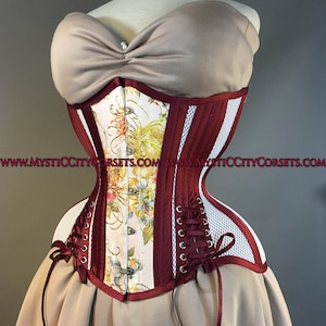 MCC-64 Brocade/White Sport Mesh Hip ties underbust waist training tightlacing steel boned corset  MystiC City Corsets