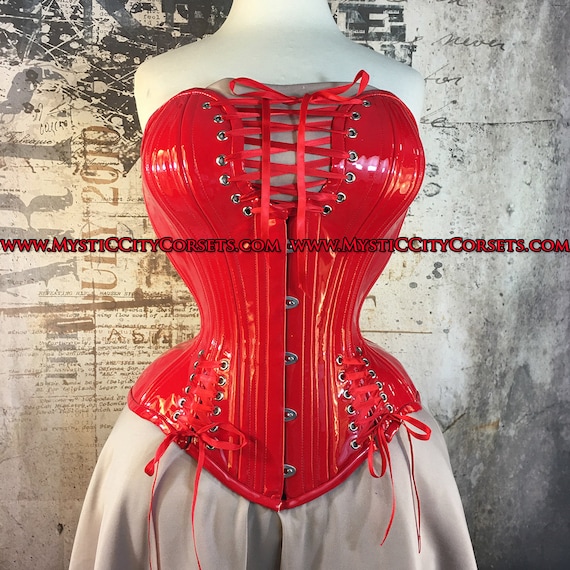 New MCC-30S Red PVC Overbust Tightlacing Corset Mystic City