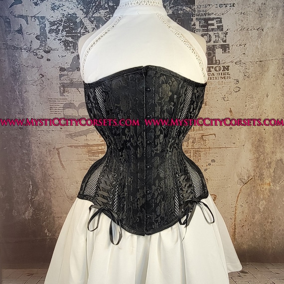 New MCC 90 With Hip Ties Black Brocade sport Mesh Underbust Long Line Tightlacing Waist Training Corset Mystic City Corsets Etsy