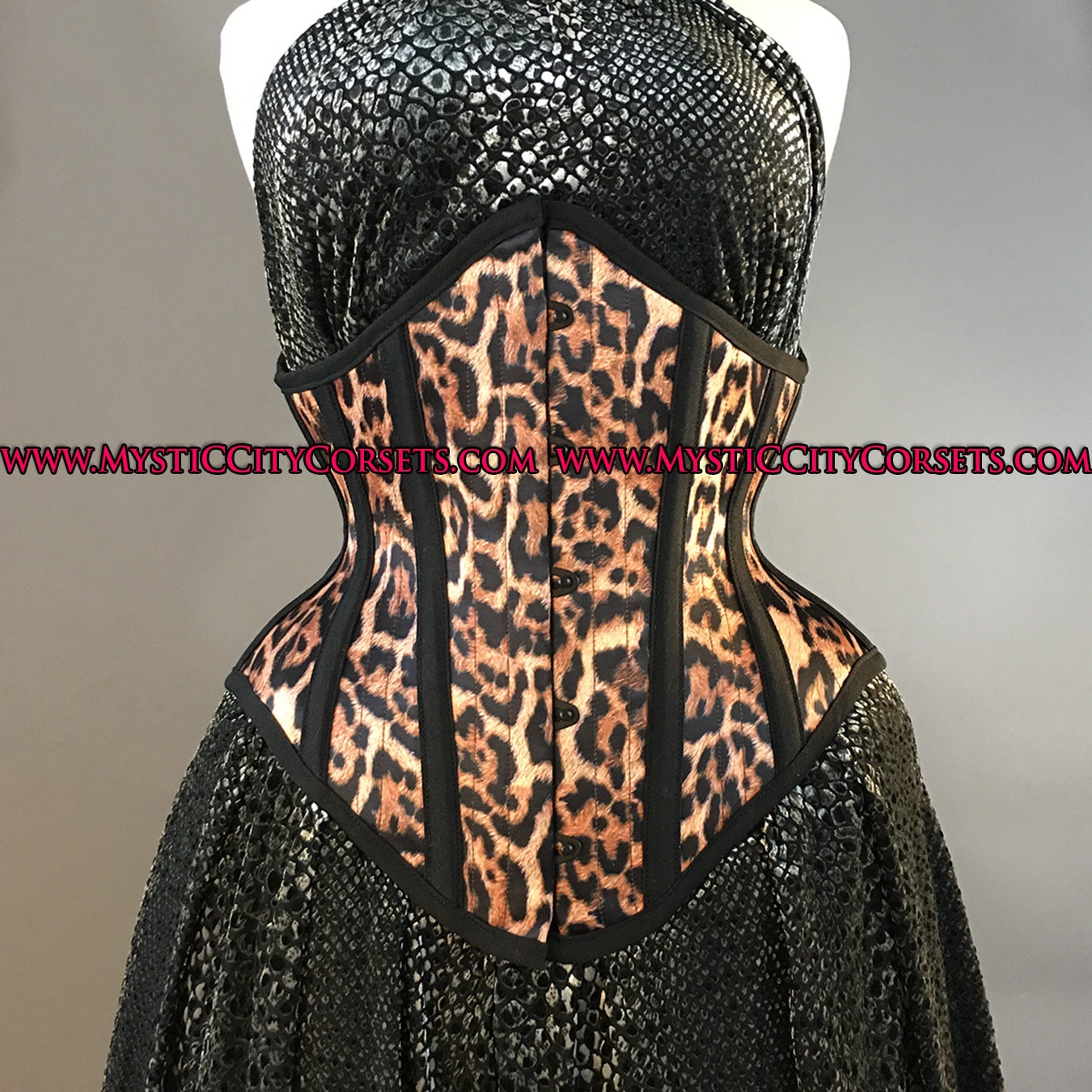 MCC-33 Leopard underbust waist training tightlacing steel boned corset  MystiC City Corsets