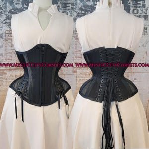 MCC-44L with hip ties, Zipper/Cotton/Black Sport Mesh underbust waist training tightlacing steel boned corset MystiC City Corsets