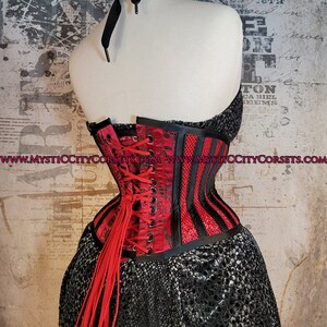 MCC-6 Brocade/Red Sport Mesh waspie corset underbust waist training tightlacing steel boned corset MystiC City Corsets image 4