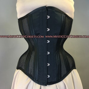 New MCC-90 Black Satin Black Sport Mesh Underbust long line tightlacing waist training corset MystiC City Corsets