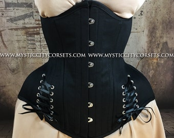 New MCC-127 &quot;plus size&quot; wide hips Corset Black cotton underbust corset waisttraining tightlacing Steel Boned MystiC City Corsets
