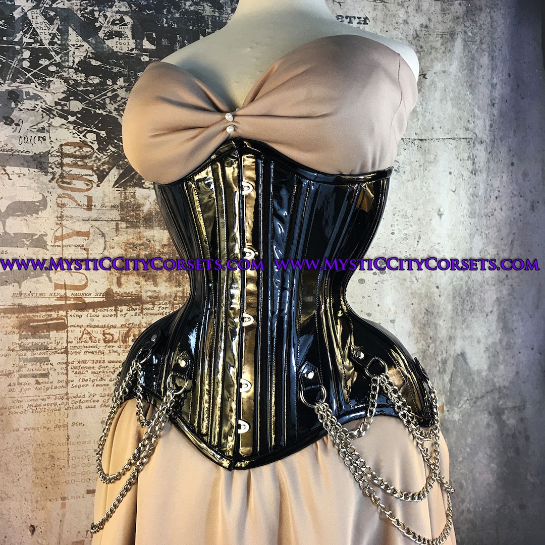 New MCC-110A Black PVC With Chains Underbust Long Line Tightlacing