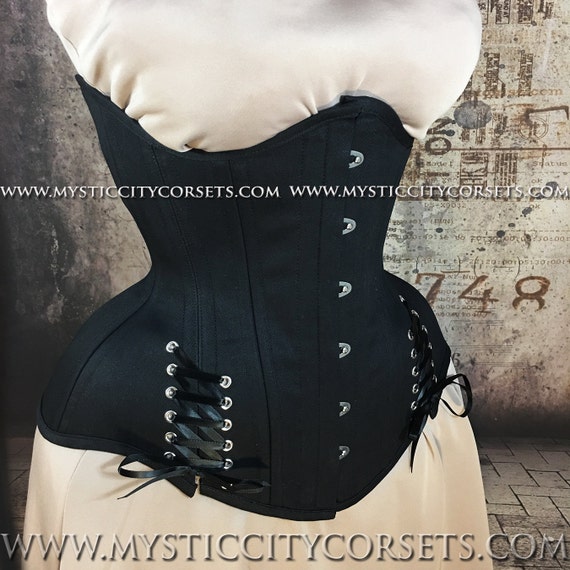 Plus Size Black Brocade Steel Boned Corset, Plus Size Black Steel Boned  Corset 