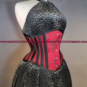 MCC-6 Brocade/Red Sport Mesh waspie corset underbust waist training tightlacing steel boned corset MystiC City Corsets image 2