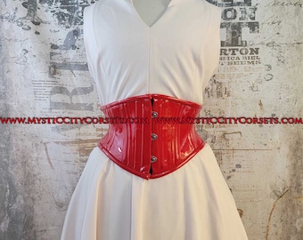 MCC-152X Red PVC mini corset underbust waist training tightlacing steel boned corset  MystiC City Corsets