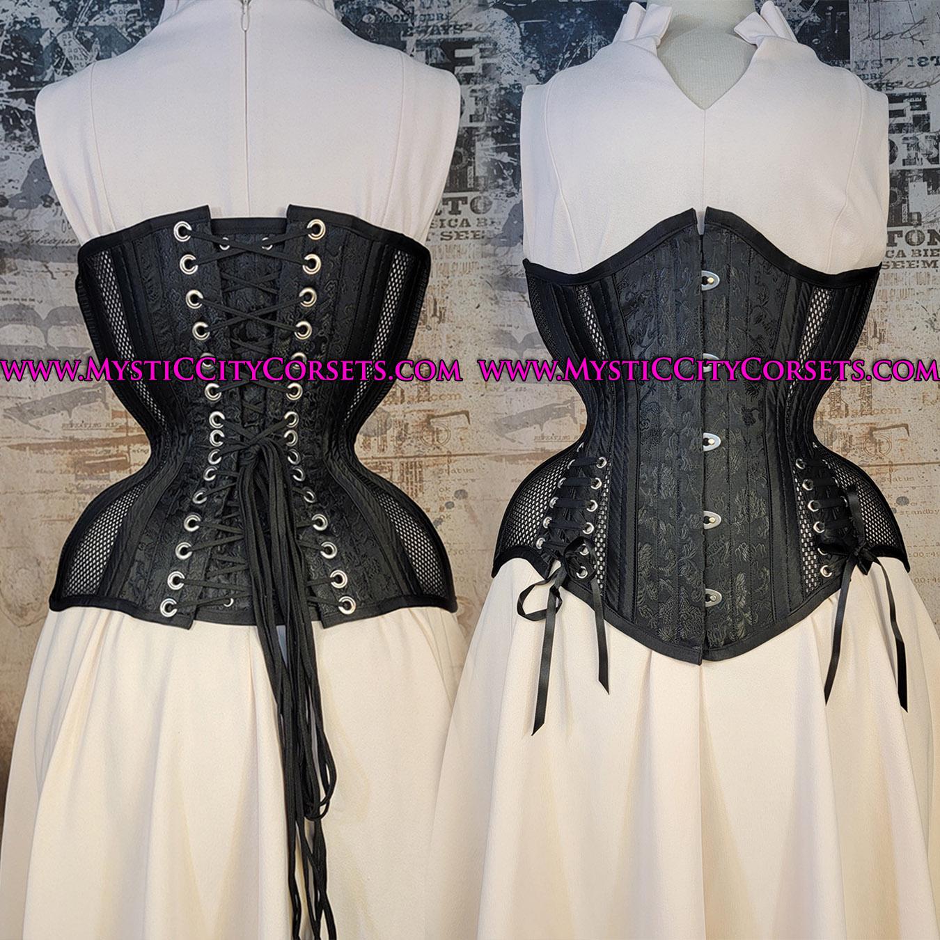 New MCC-69 Black Brocade/mesh Underbust Long Line Tightlacing