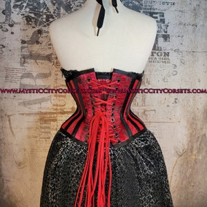 MCC-6 Brocade/Red Sport Mesh waspie corset underbust waist training tightlacing steel boned corset MystiC City Corsets image 5