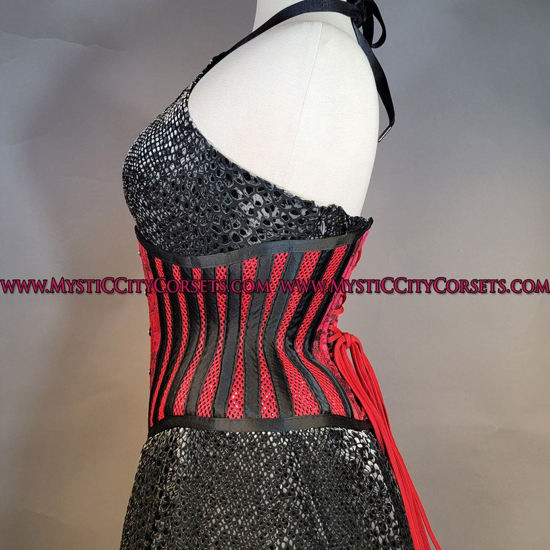 MCC-6 Brocade/Red Sport Mesh waspie corset underbust waist training tightlacing steel boned corset MystiC City Corsets image 6