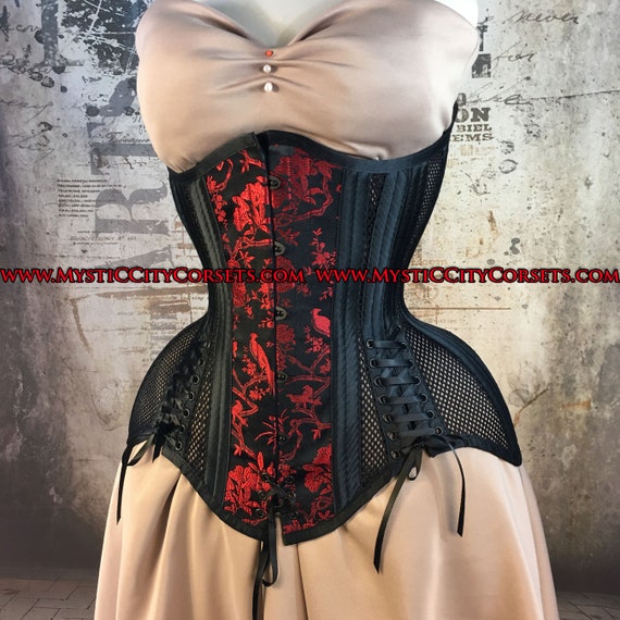 Plus Size Black Brocade Steel Boned Corset, Plus Size Black Steel Boned  Corset 