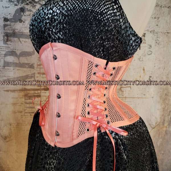 MCC-6 Peach Sport Mesh waspie corset underbust waist training tightlacing steel boned corset  MystiC City Corsets