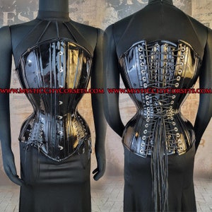 MCC112 Long Line Long Torso Black Cotton Underbust corset