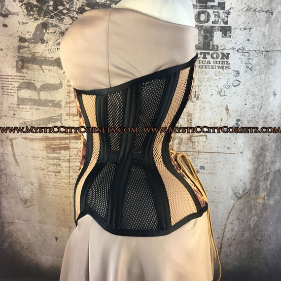 MCC112 Long Line Long Torso Black Cotton Underbust corset