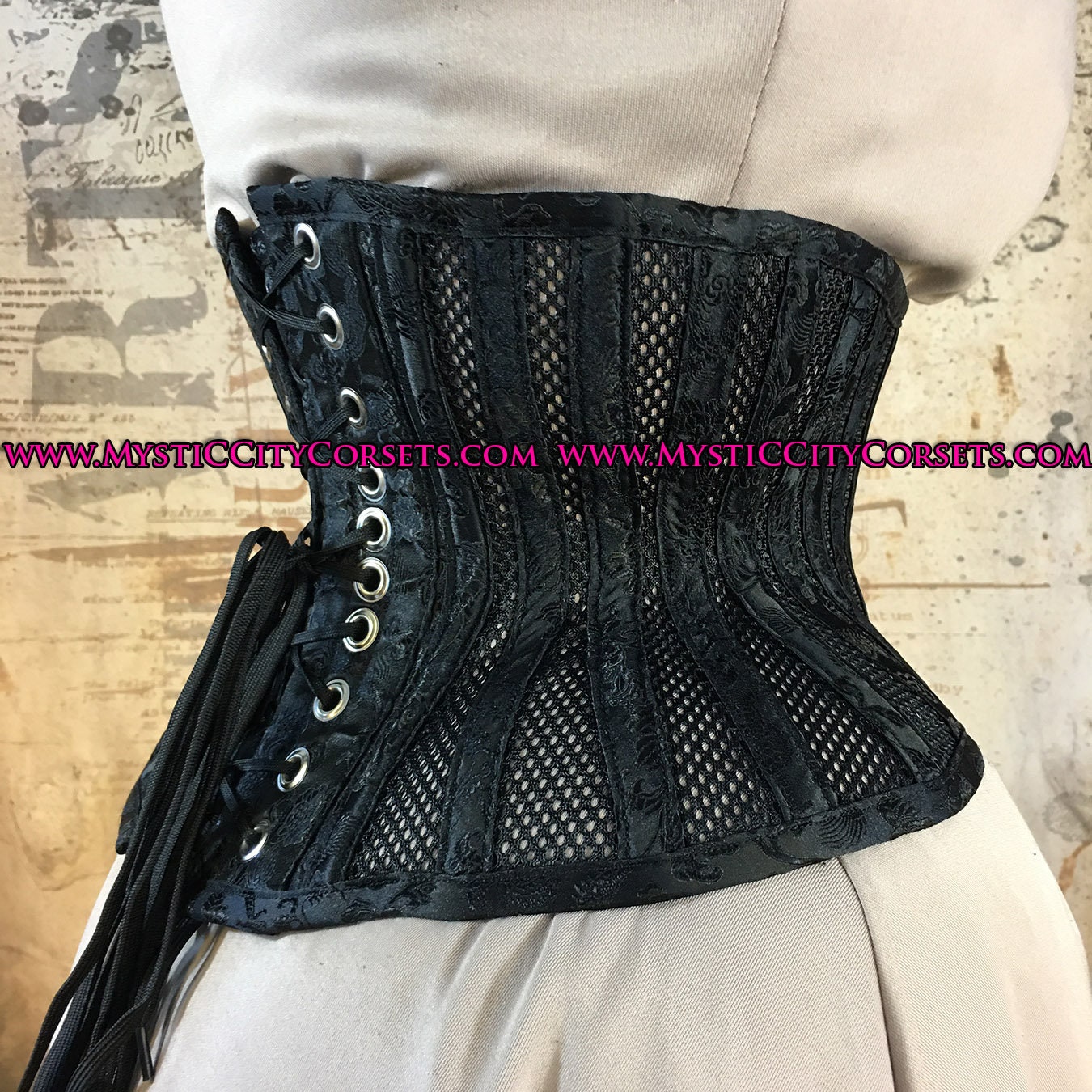 MCC-20 Black Brocade Mesh, Waspie Corset Underbust Waist Training Tightlacing Steel Boned Corset Mystic City Corsets - Etsy MCC-20 Black Brocade Mesh, Waspie Corset Underbust Waist Training Tightlacing Steel Boned Corset Mystic City Corsets - Etsy