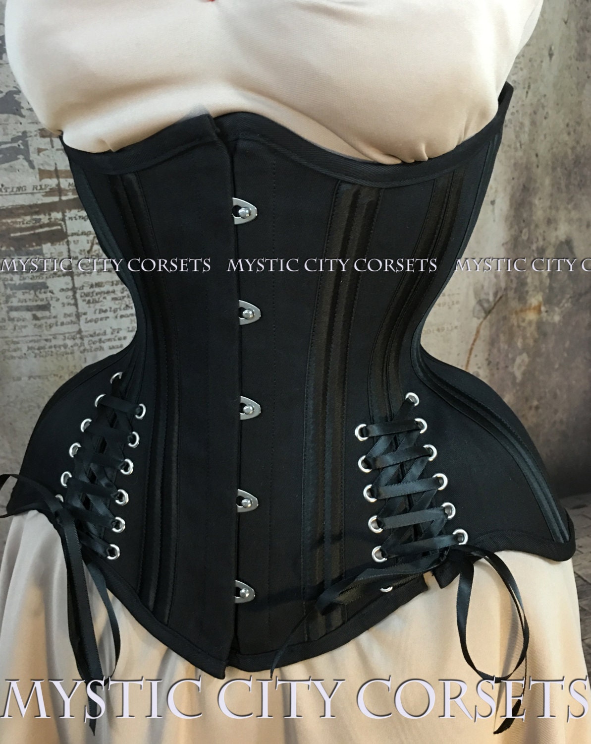MCC-61A Schwarzes Stahl Korsett für Unterbrust Training ohne Knochen Mystic City Corsets