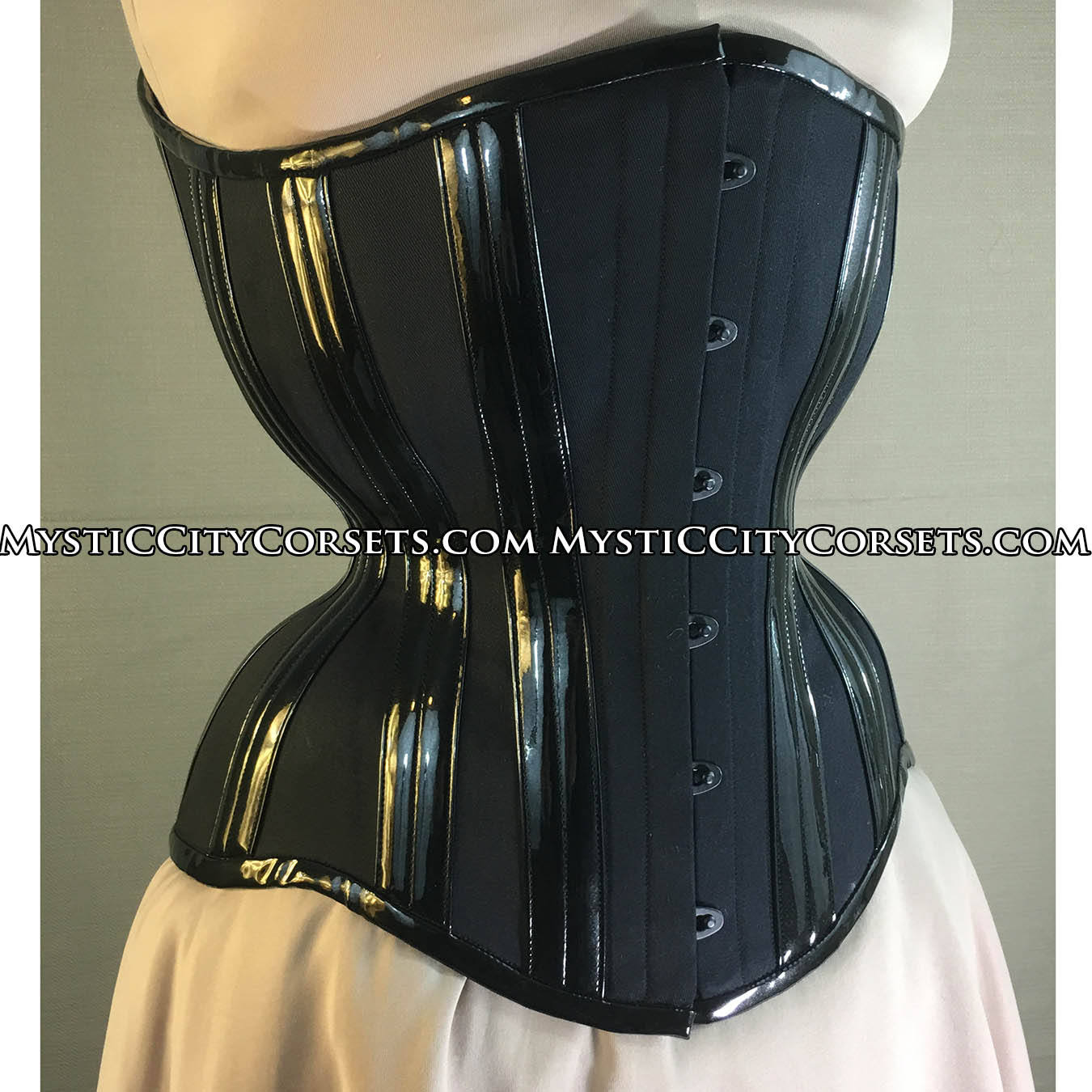 MCC112 Long Line Long Torso Black Cotton Underbust corset