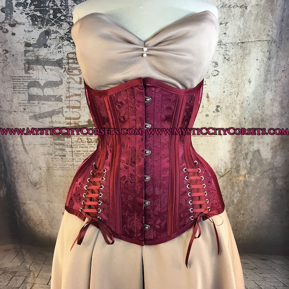 Women's Underbust Corset Waist Trainer Curvy Steel Boned Twill Cotton Corset  (3XS, Red - Black) at  Women's Clothing store