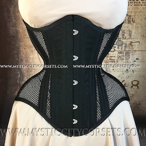 MCC-68 Mesh &quot;Anti-Muffin&quot; Schwarz Baumwolle Sport Mesh Unterbrust Taille Training Tightlacing Stahl ohne Knochen Korsett MystiC City Korsetts