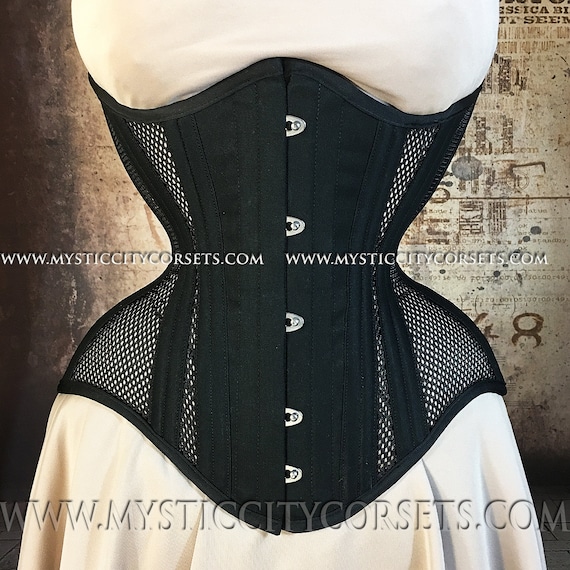 MCC-68 Mesh anti-muffin Black Cotton Sport Mesh Underbust Waist Training  Tightlacing Steel Boned Corset Mystic City Corsets 