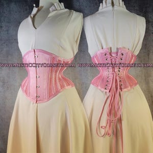 MCC-6 Pink Satin/Sport Mesh waspie corset underbust waist training tightlacing steel boned corset  MystiC City Corsets
