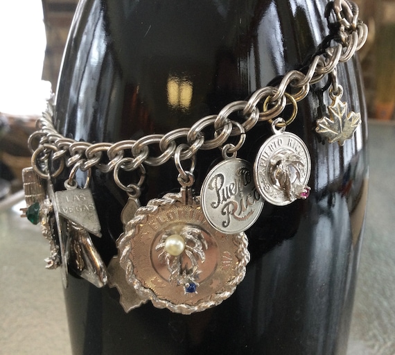 Vintage Sterling Travel Charm Bracelet with 13 Ch… - image 4