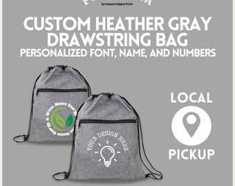 Personalized Heather Gray Drawstring Bag - Los Angeles Pickup ONLY