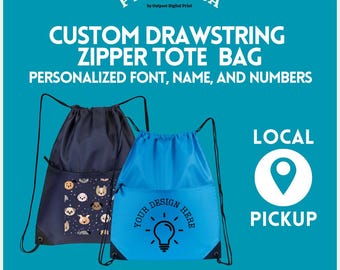 Personalized Drawstring Zipper Tote Bag - Los Angeles Pickup ONLY