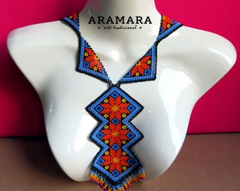Mexican Huichol Beaded Tribal Necklace and Earrings Set JGO-0070 Mexican necklace - Mexican Jewelry - Huichol Necklace - Huichol Jewelry