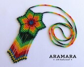 Huichol necklace, Native american necklace, Beaded Flower, Mexican Jewelry, Flower necklace, Mexican Necklace, Huichol jewelry, CFM-0145