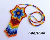 Huichol necklace, Mexican Necklace, Native american necklace, Flower necklace, Mexican Jewelry, Huichol jewelry, Beaded Flower, CFM-0146