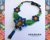 Flower necklace, Huichol jewelry, Mexican Jewelry, Mexican Necklace, Huichol necklace, Beaded Flower, Native american necklace, CFG-0005