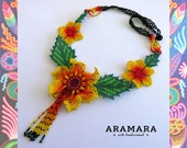 Huichol necklace, Mexican Jewelry, Mexican Necklace, Flower necklace, Native american necklace, Beaded Flower, Huichol jewelry, CFG-0206