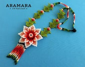 Mexican Jewelry, Huichol jewelry, Mexican Necklace, Huichol necklace, Flower necklace, Native american necklace, Beaded Flower, CFG-0254