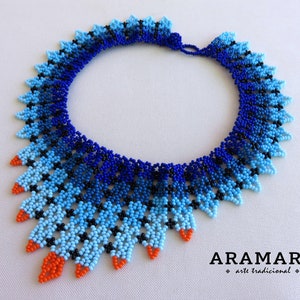 Huichol beadwork, Mexican Necklace, Beaded necklace, Huichol necklace, Huichol Jewelry, Mexican Jewelry, Bib, Choker necklace, COM-0049 image 4