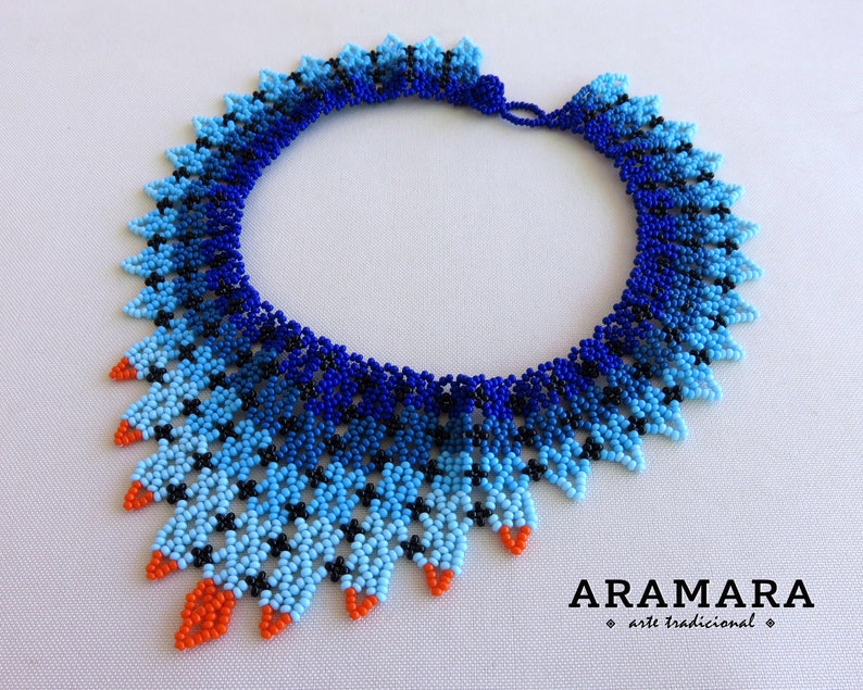 Huichol beadwork, Mexican Necklace, Beaded necklace, Huichol necklace, Huichol Jewelry, Mexican Jewelry, Bib, Choker necklace, COM-0049 image 4