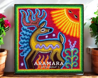 8" Huichol painting, Native art, Mexican folk art, Mexican wall art, Huichol art, Mexican decor, Mexican painting, Mexican art, 20-260