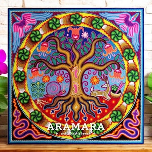 24&quot; Huichol painting, Mexican folk art, Huichol art, Mexican art, Mexican wall art, Mexican decor, Native art, Mexican painting, 60-264