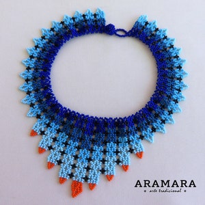 Huichol beadwork, Mexican Necklace, Beaded necklace, Huichol necklace, Huichol Jewelry, Mexican Jewelry, Bib, Choker necklace, COM-0049